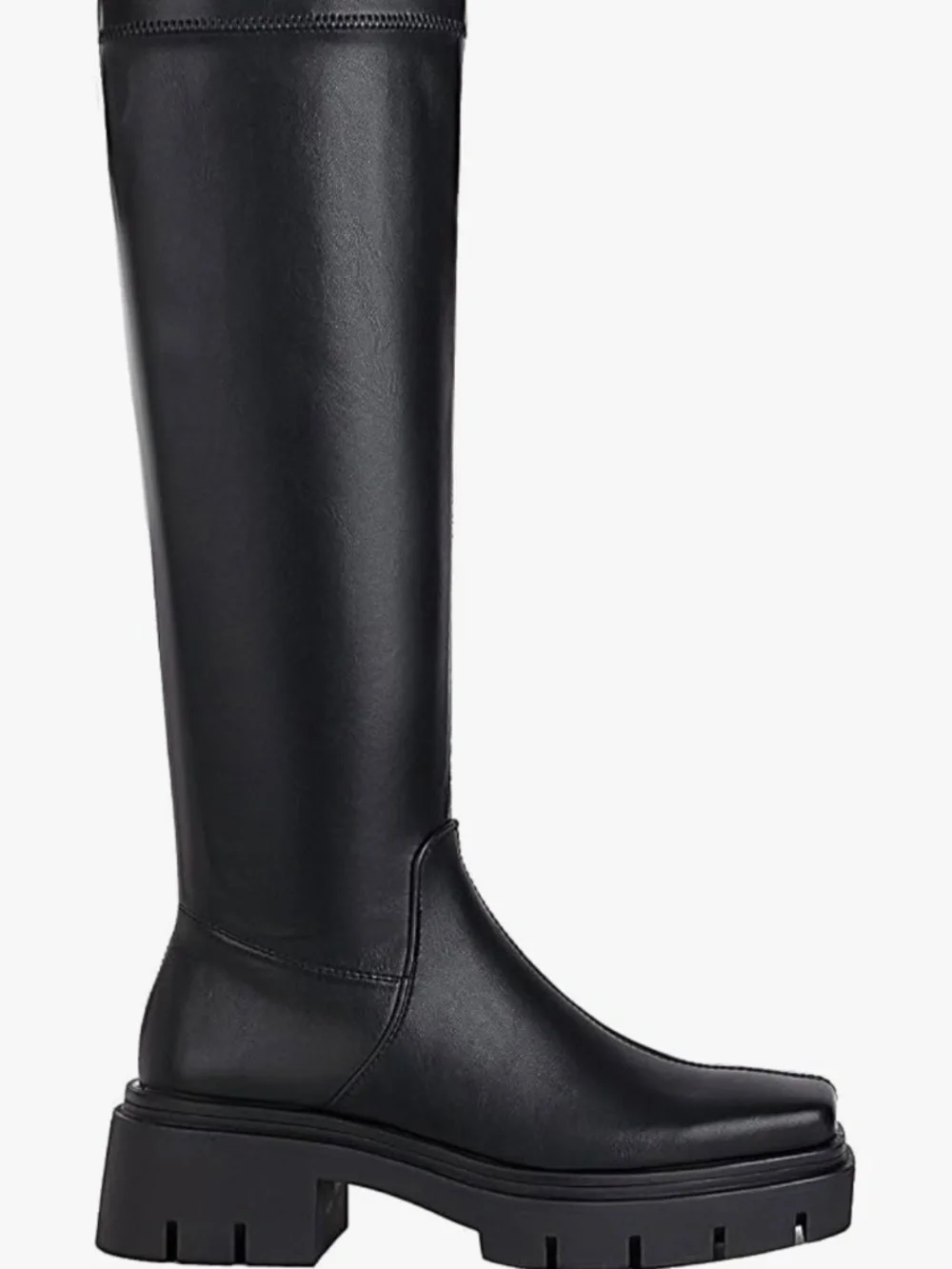 Women's Chunky Heel Knee high Boots Zipper Square Toe Platform Booties Goth